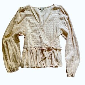 American Eagle Outfitters | Women's M, Tan/Cream‎ Striped Surplice Top with Tie